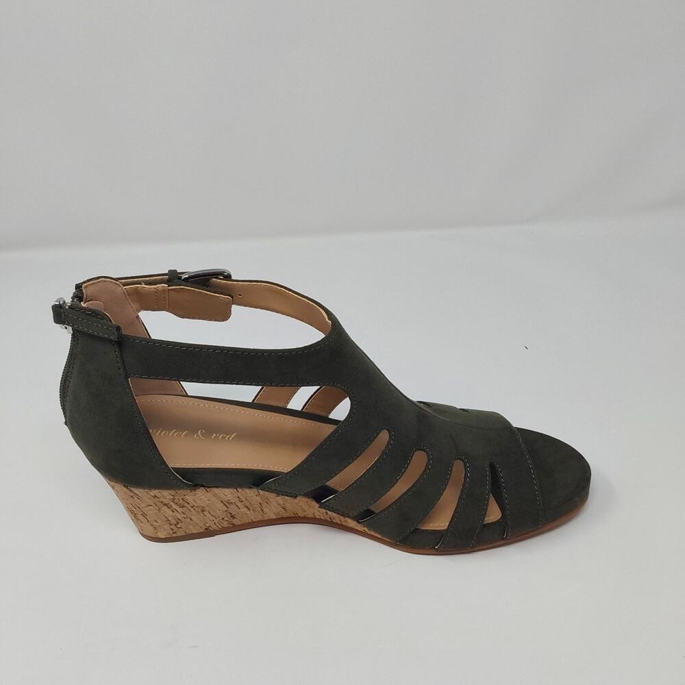 Violet & Red Women’s Green Cork Wedge Sandals Strappy Open Toe Buckle Size 9.5 - Picture 12 of 13